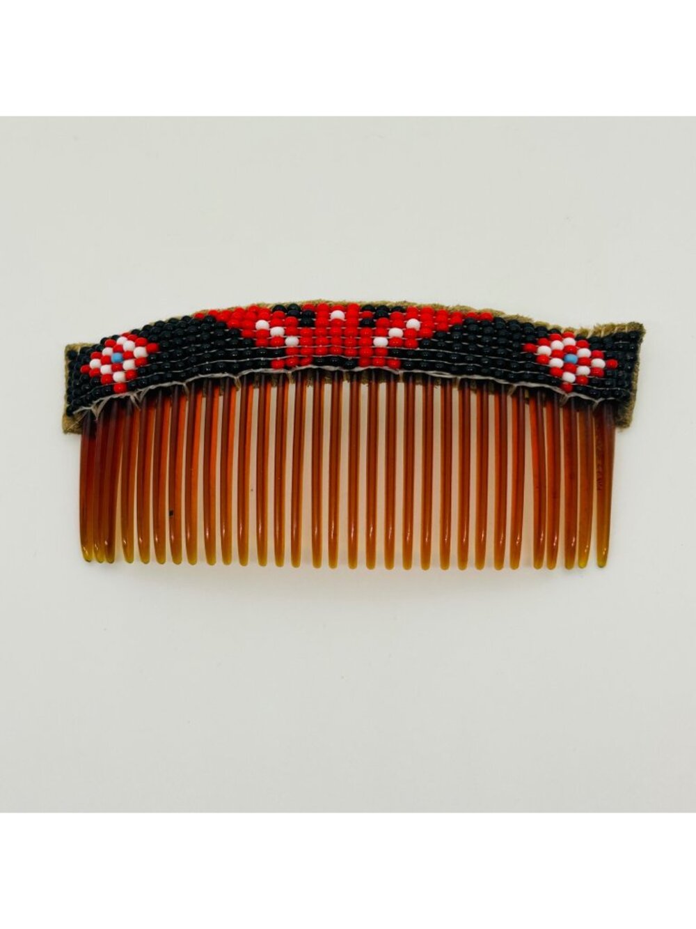 Handmade Southwestern Beaded Hair Comb Seed Bead Loomed Black Red White Vintage